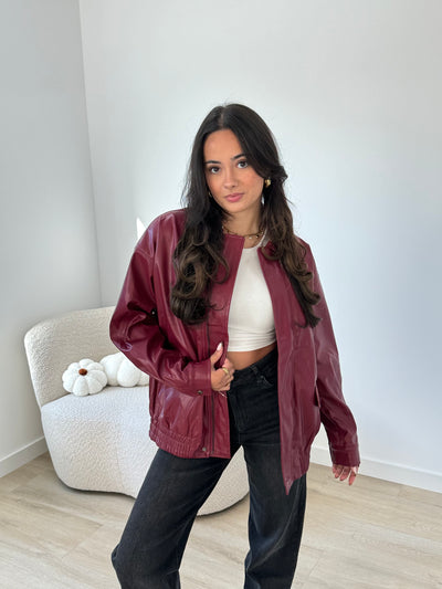 Leather Look Jacket  - Bordeaux