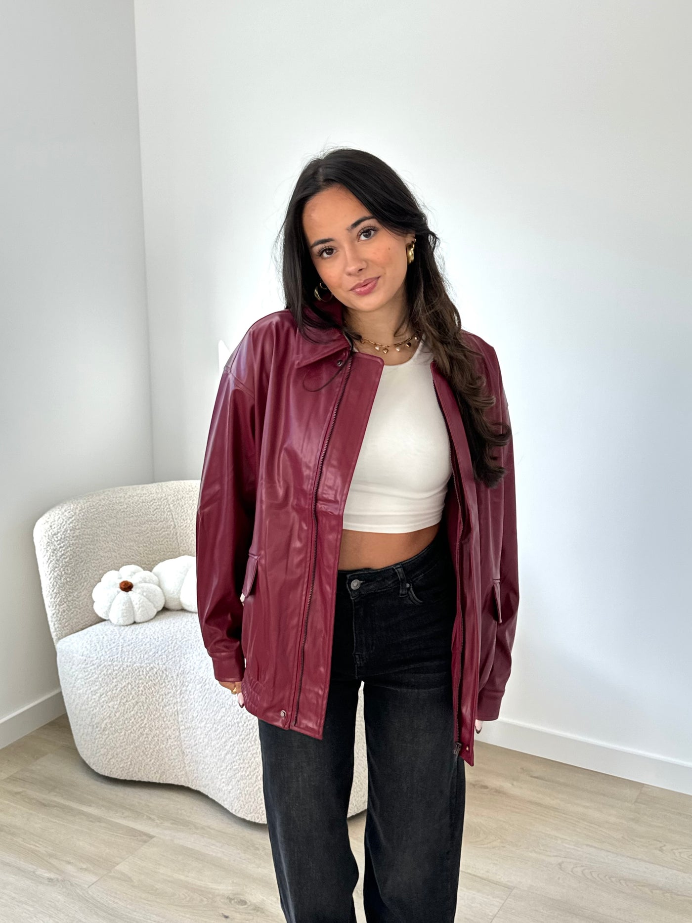 Leather Look Jacket  - Bordeaux