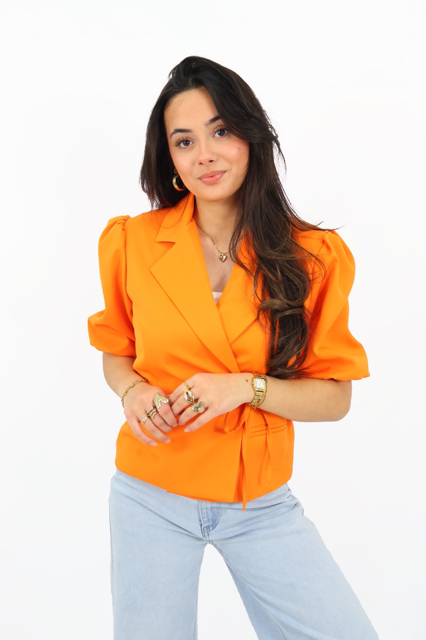 Anna Blazer Korte Mouw - Orange