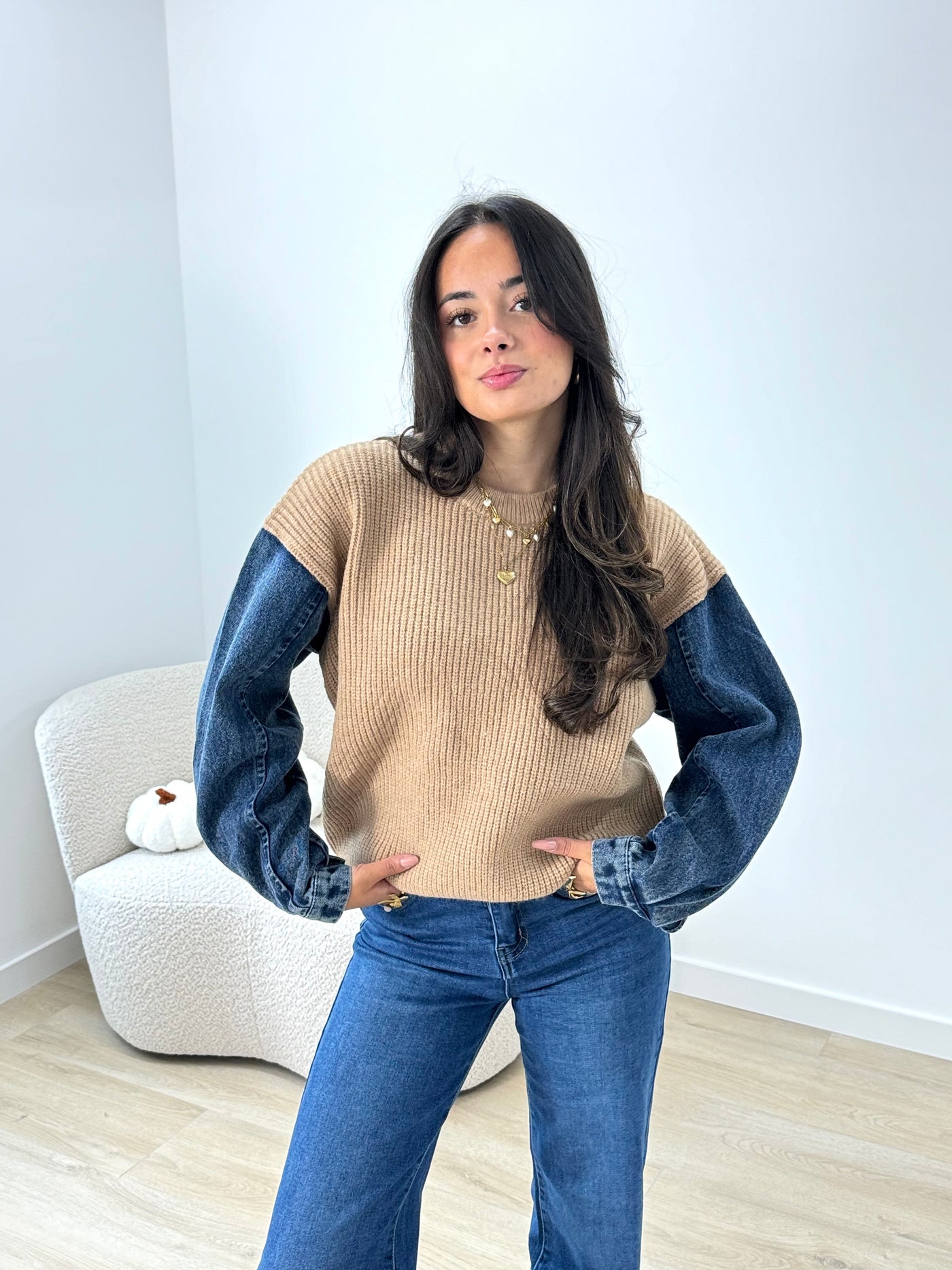 Denim Sweater - Taupe