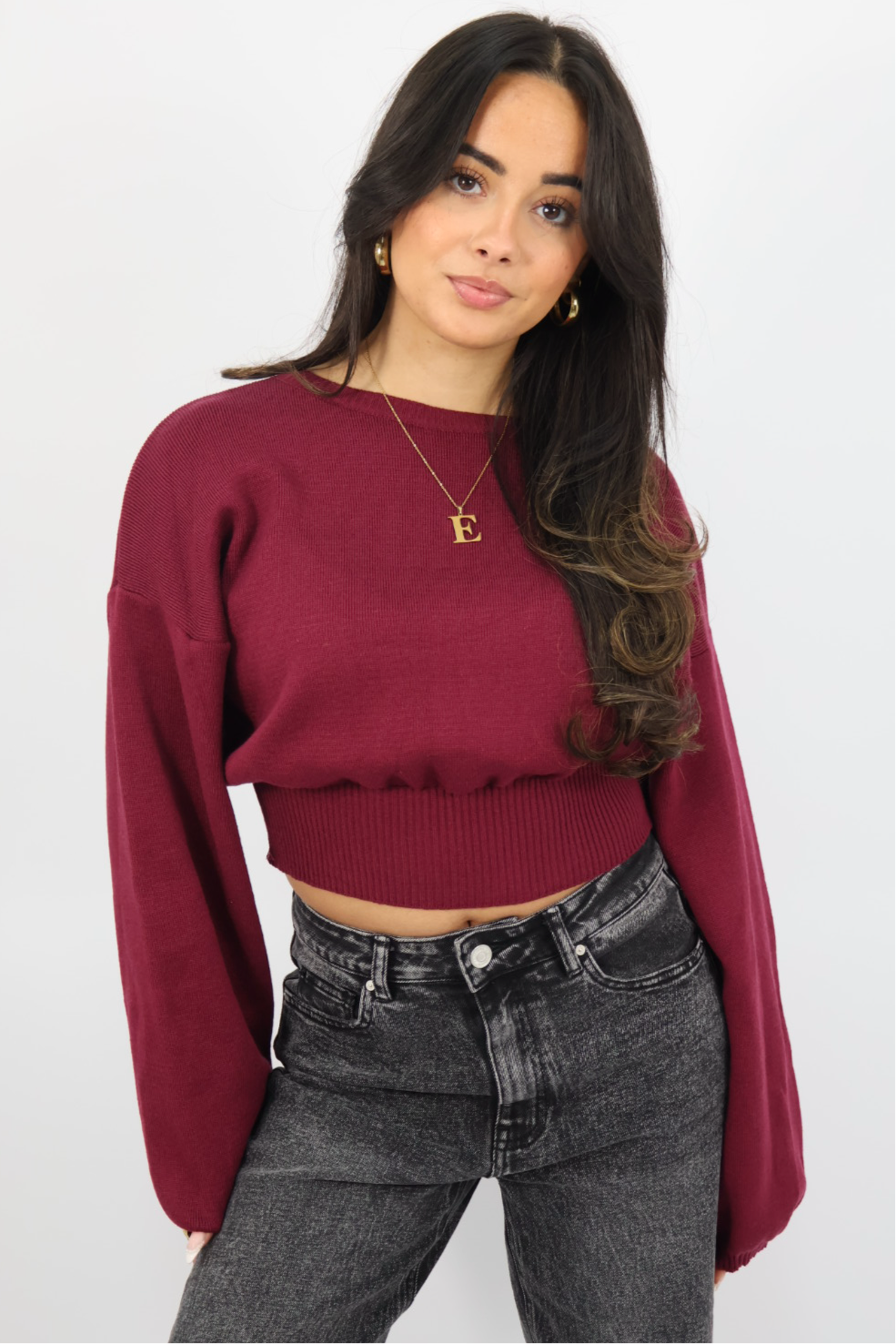 Nara Cropped Sweater - Bordeaux