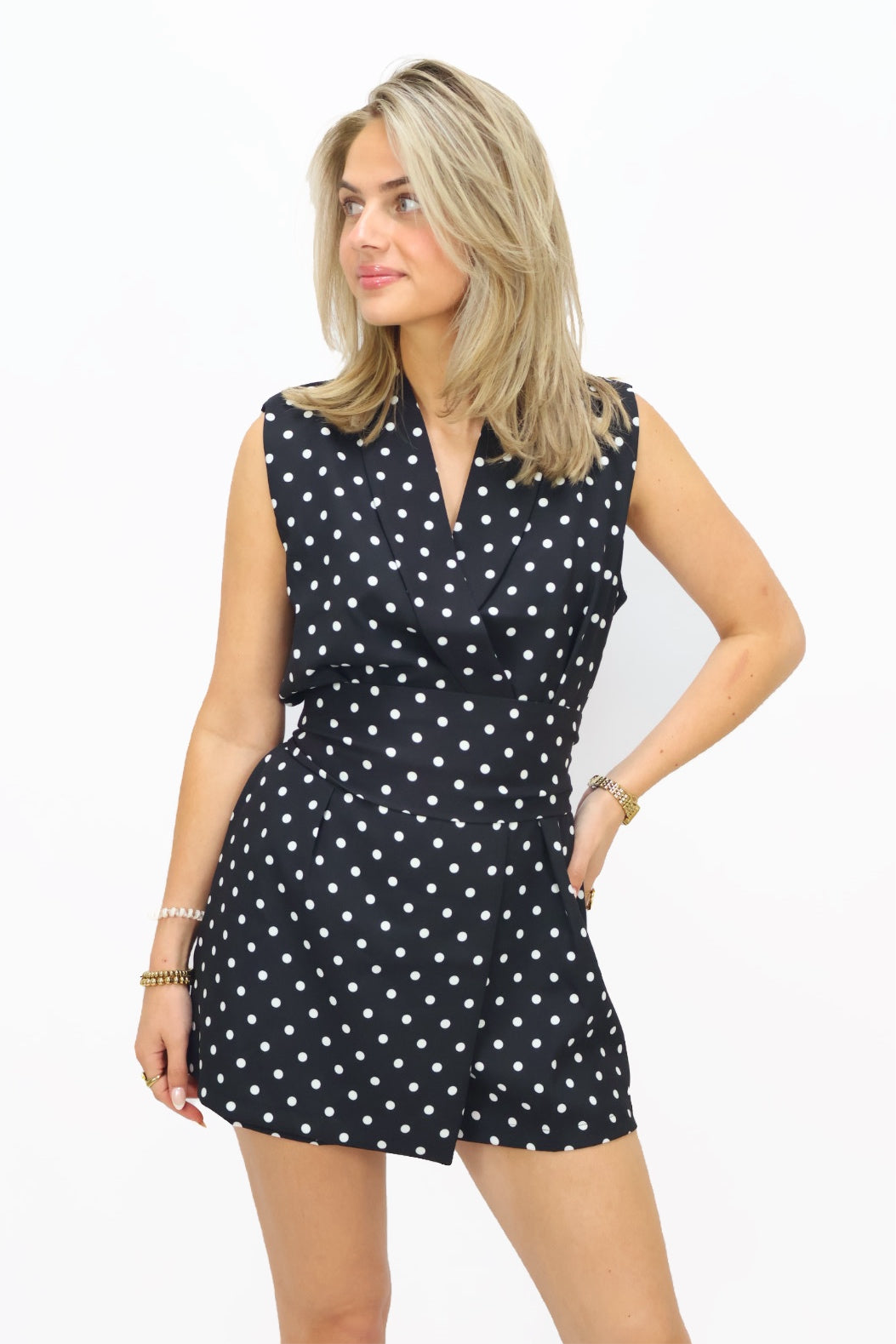 Playsuit mouwloos Dots - Black