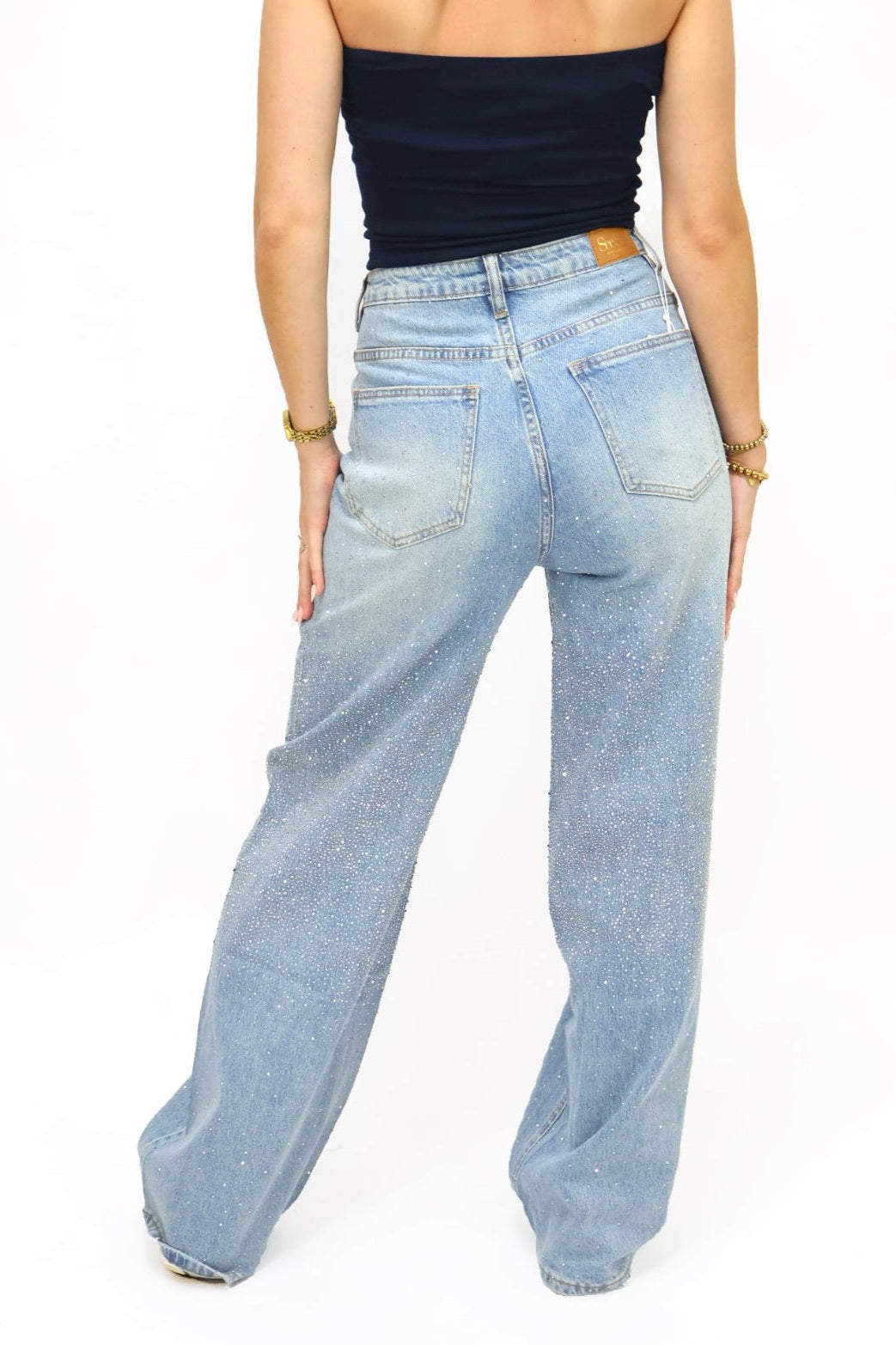 Double Button Rhinestones Jeans | A3732
