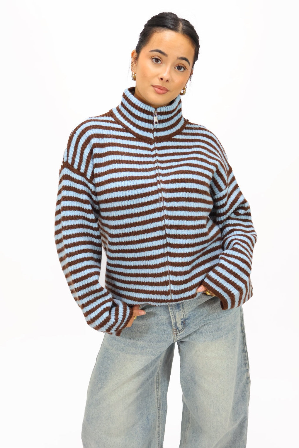 Noé zip vest - Blue/brown