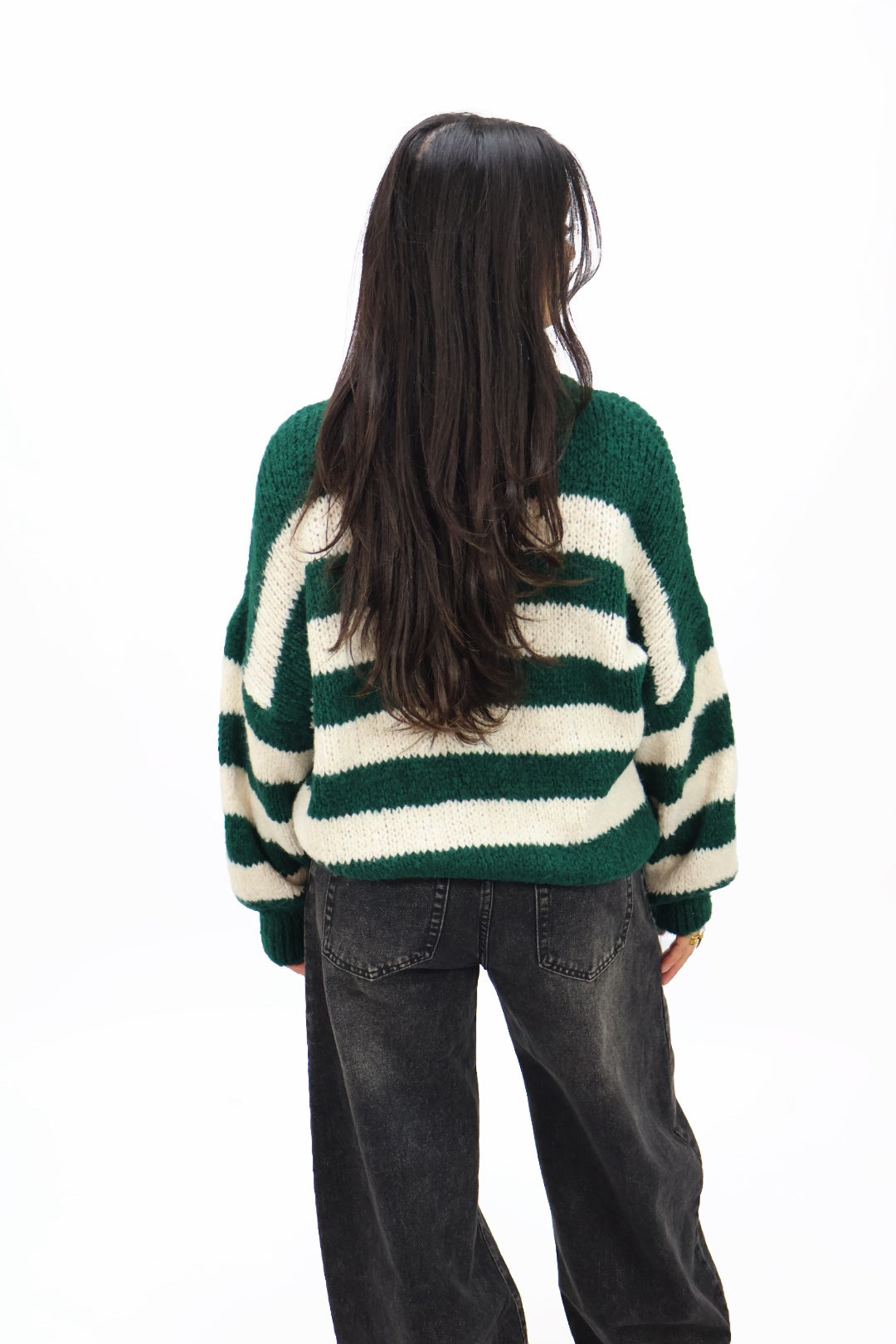 Get comfy knit stripes  - Green/creme