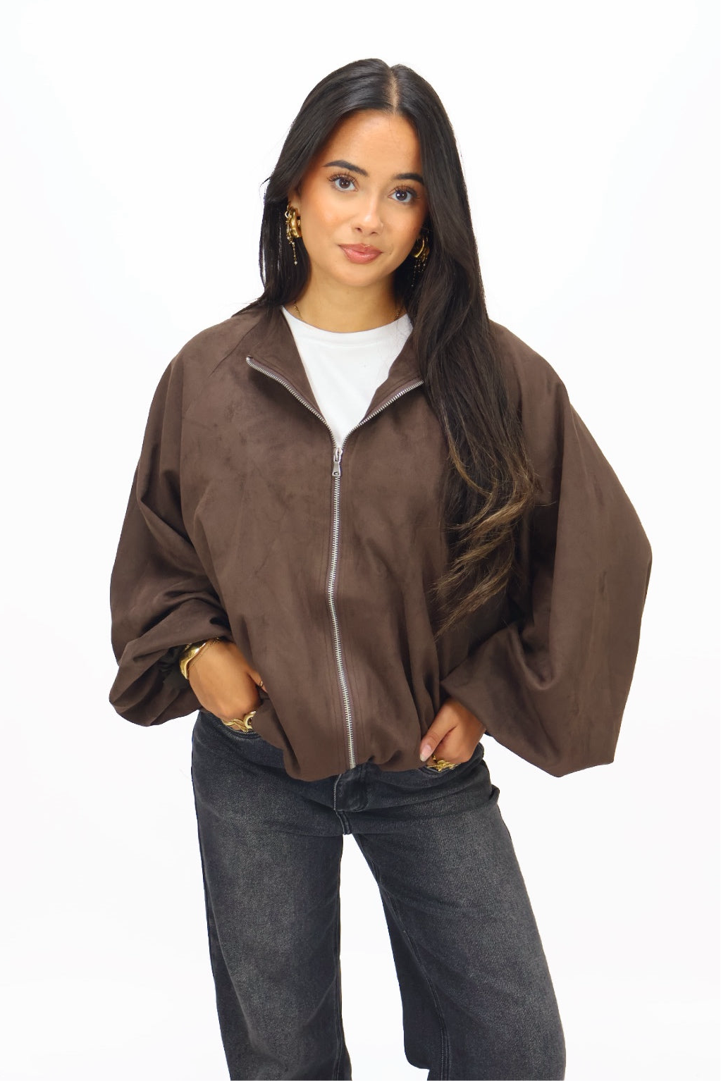 Maud Suede Look Jacket - Brown | Ambika