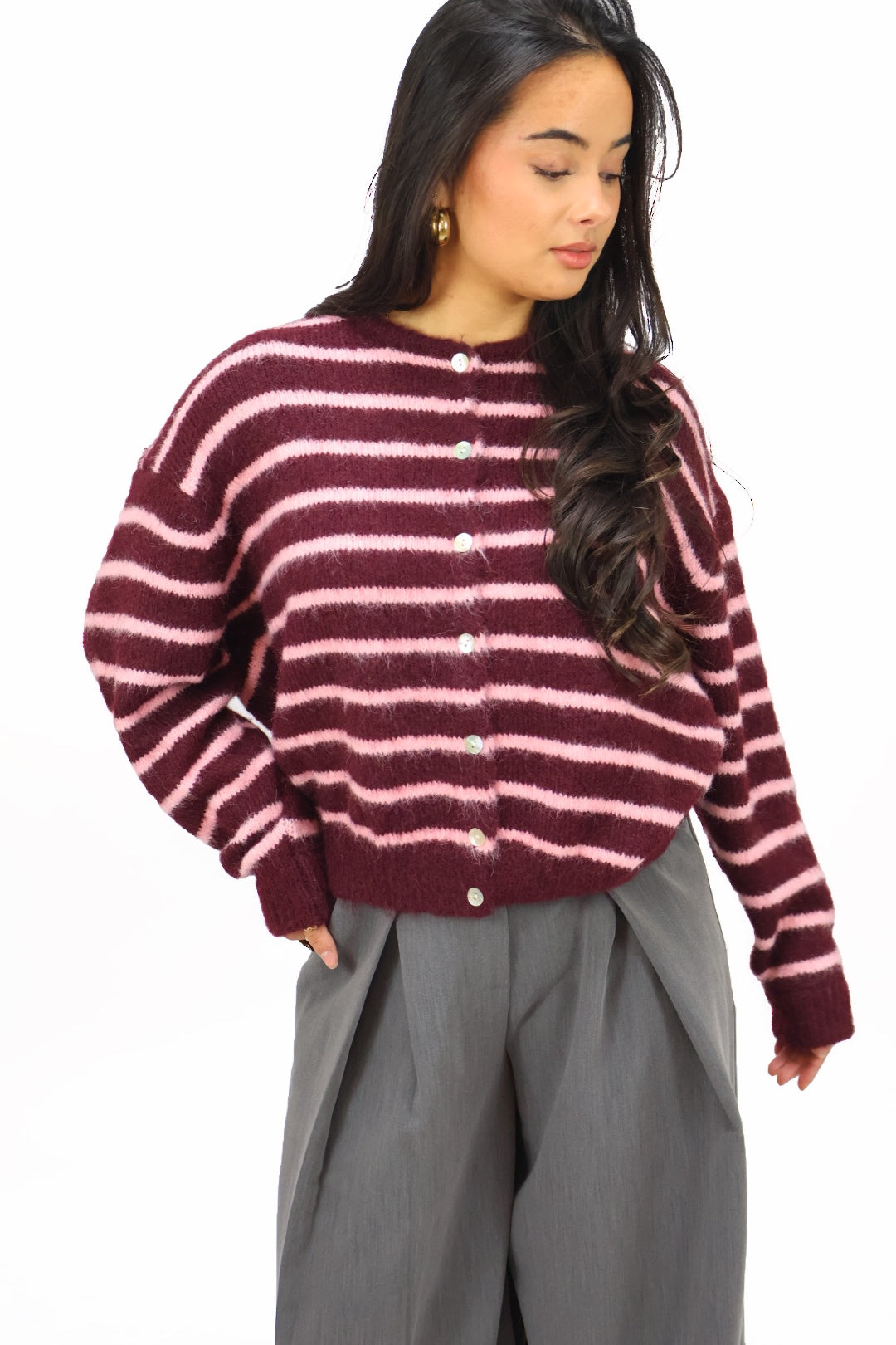 Evy Cardigan - Pink/bordeaux