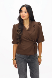 Anna Blazer Korte Mouw - Brown