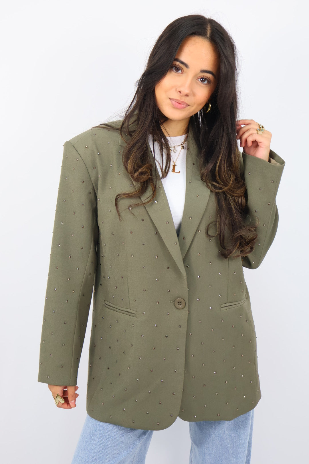 Ambika Rhinestones Blazer - Taupe Green