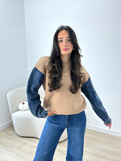 Denim Sweater - Taupe