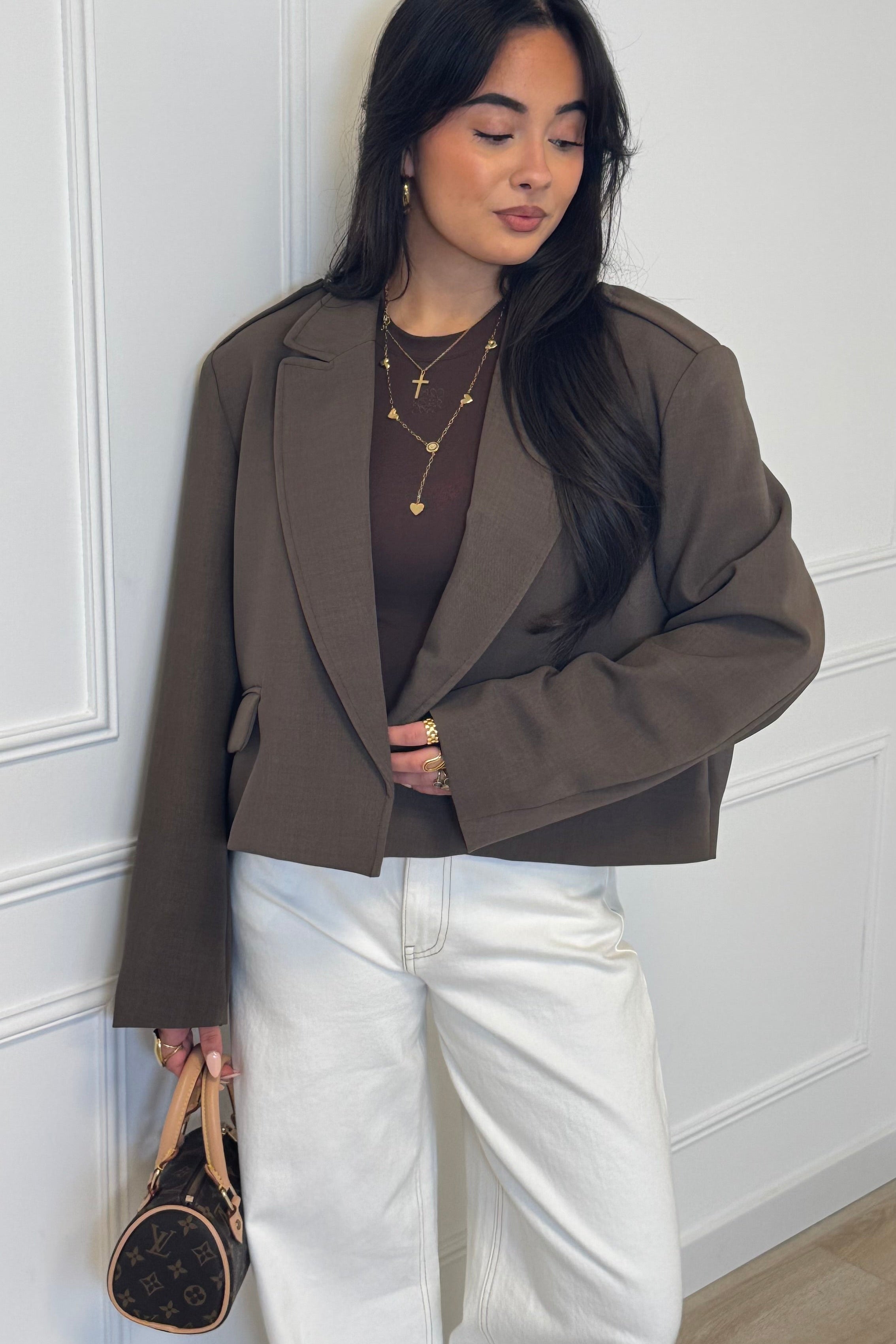 Ella Cropped Blazer - Brown