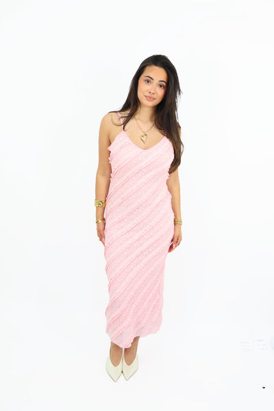 Lace ruffle  Dress - Pink