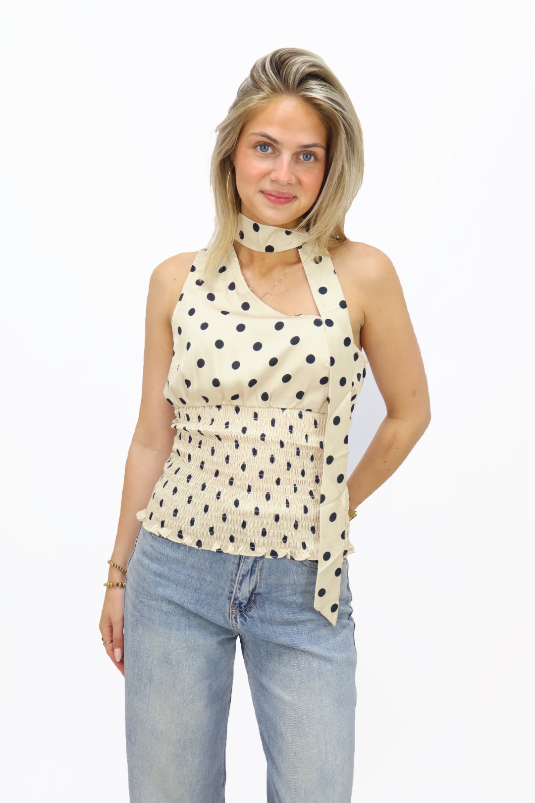 Off shoulder Dots Top - Beige