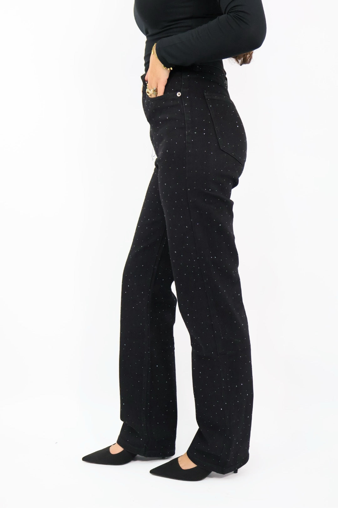 Jill Glitter Jeans - Black | A3012