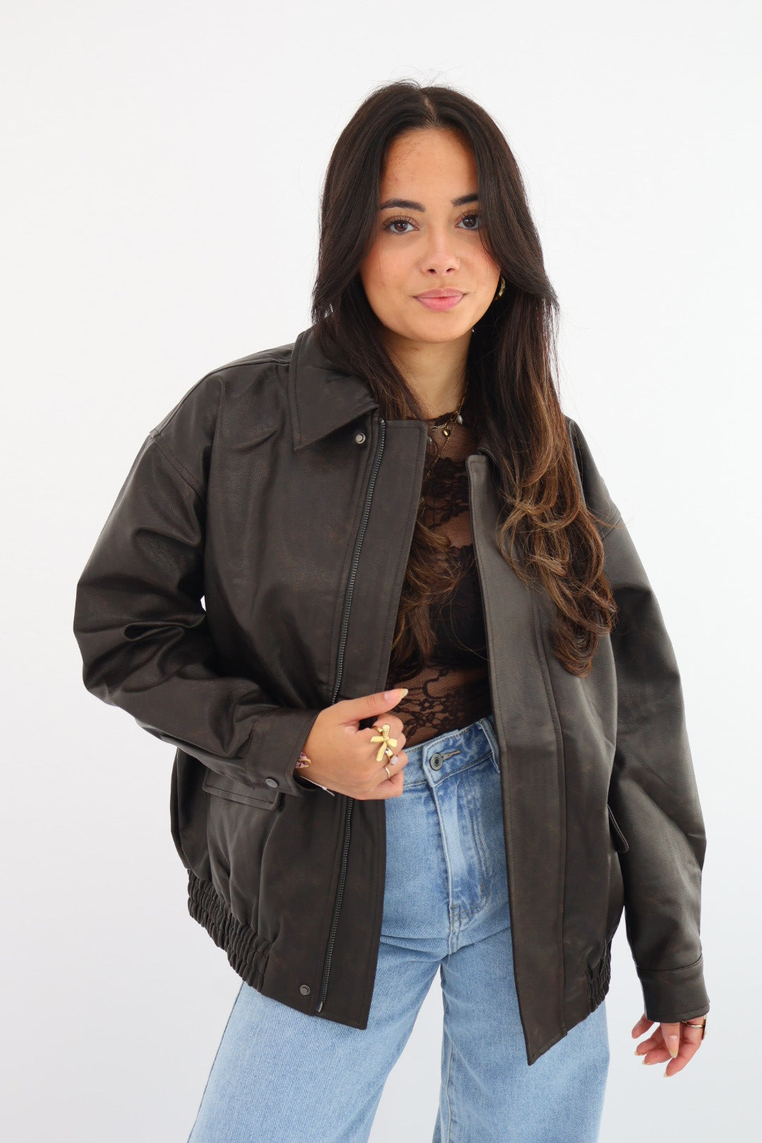 Leather Look Jacket  - Brown