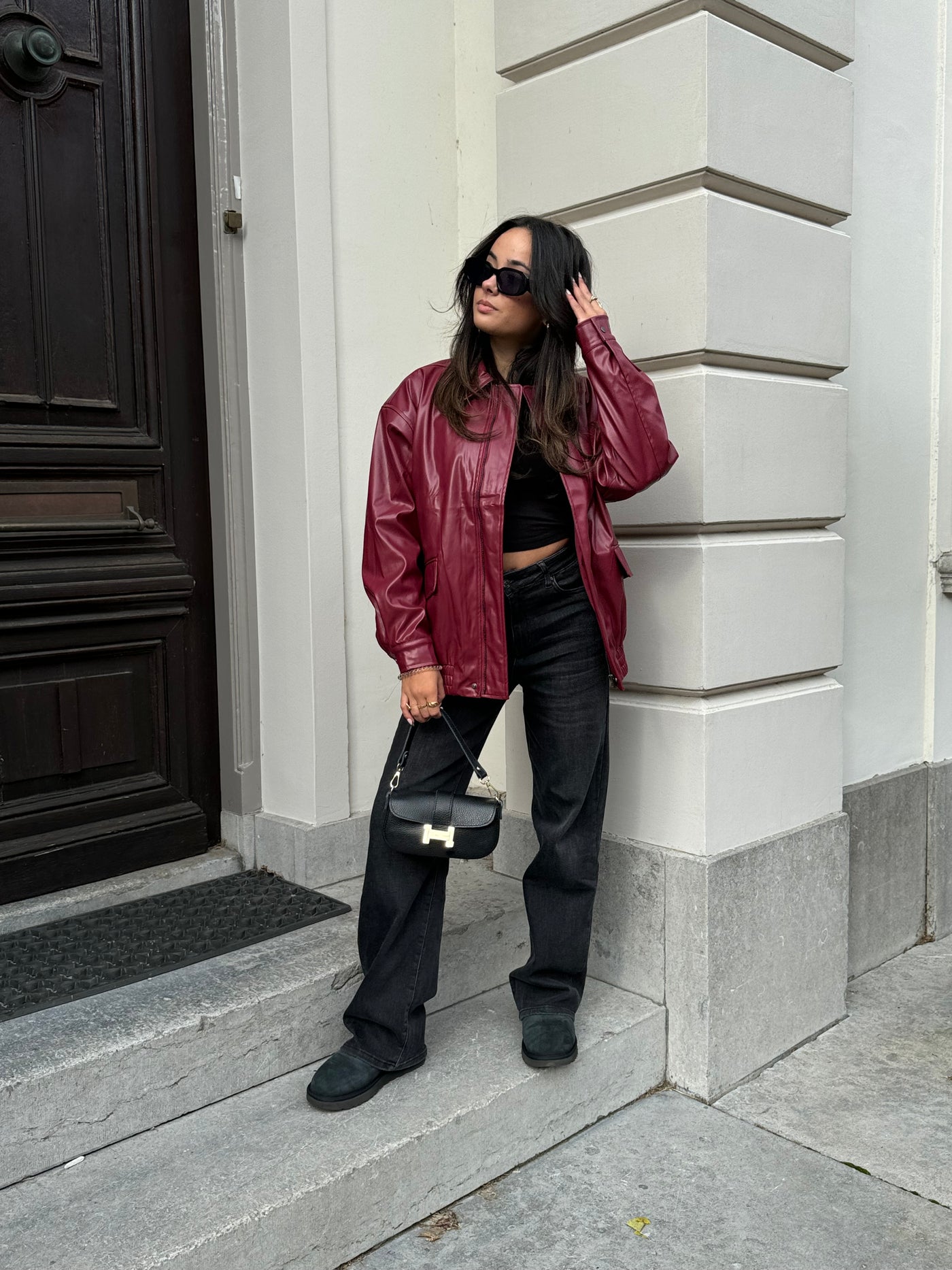 Leather Look Jacket  - Bordeaux