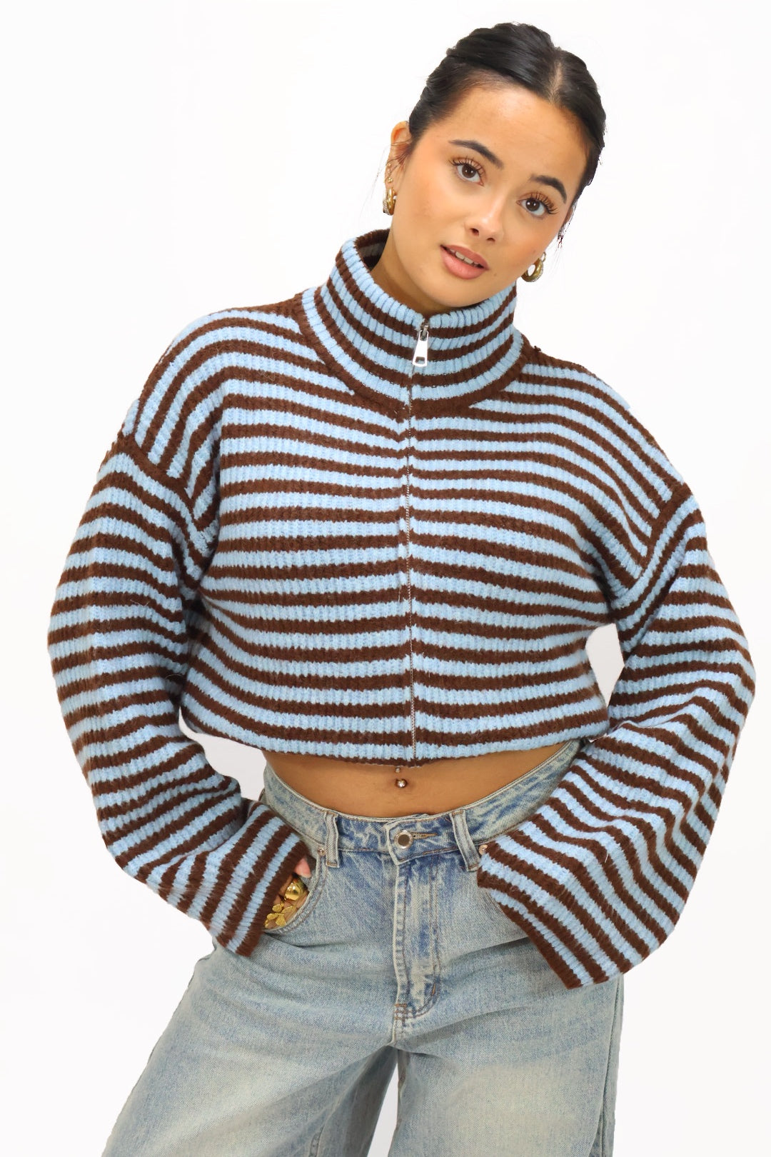 Noé zip vest - Blue/brown