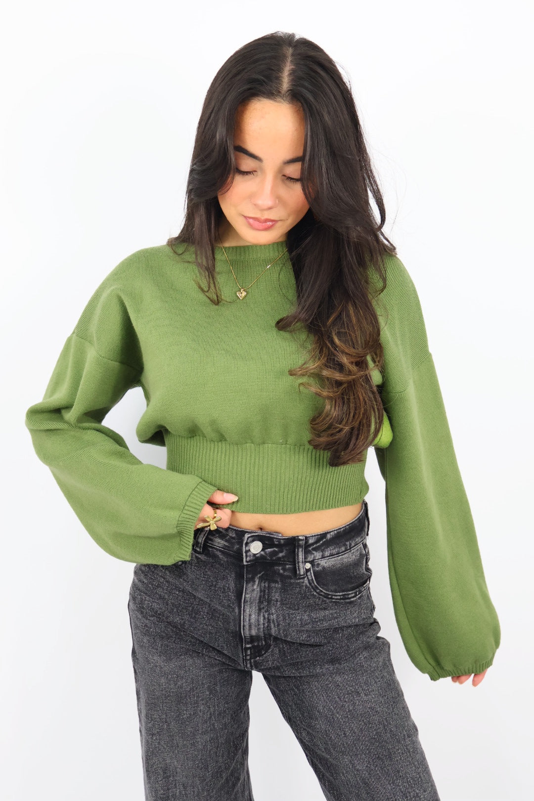 Nara Cropped Sweater - Green