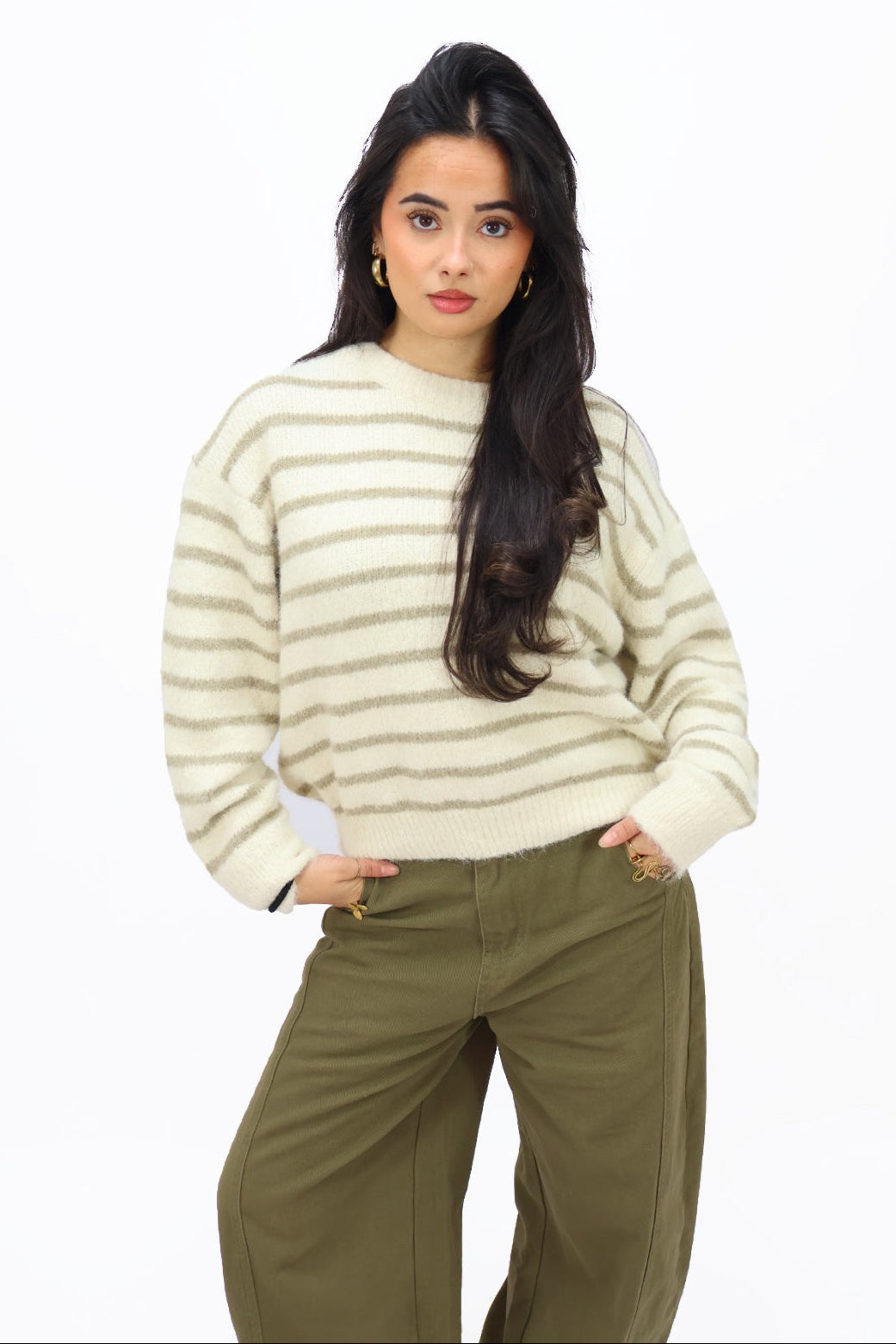 Linda sweater - Creme/Green