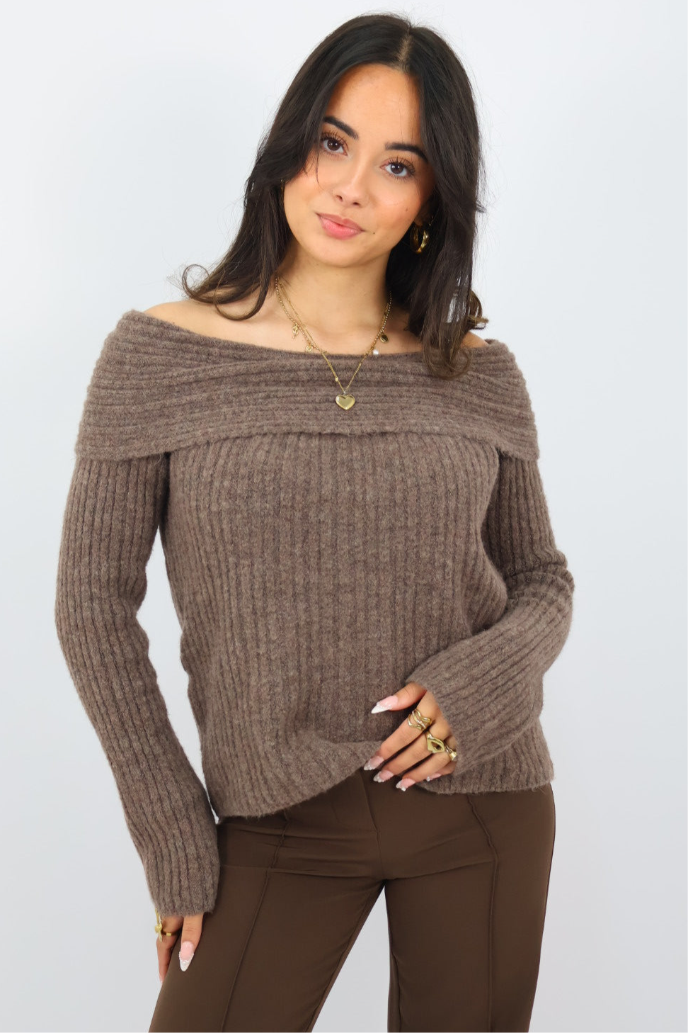 Sofia Off Shoulder Knit - Brown