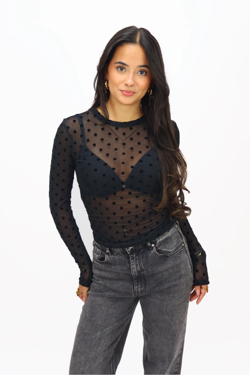 Mesh Dots Top - Black