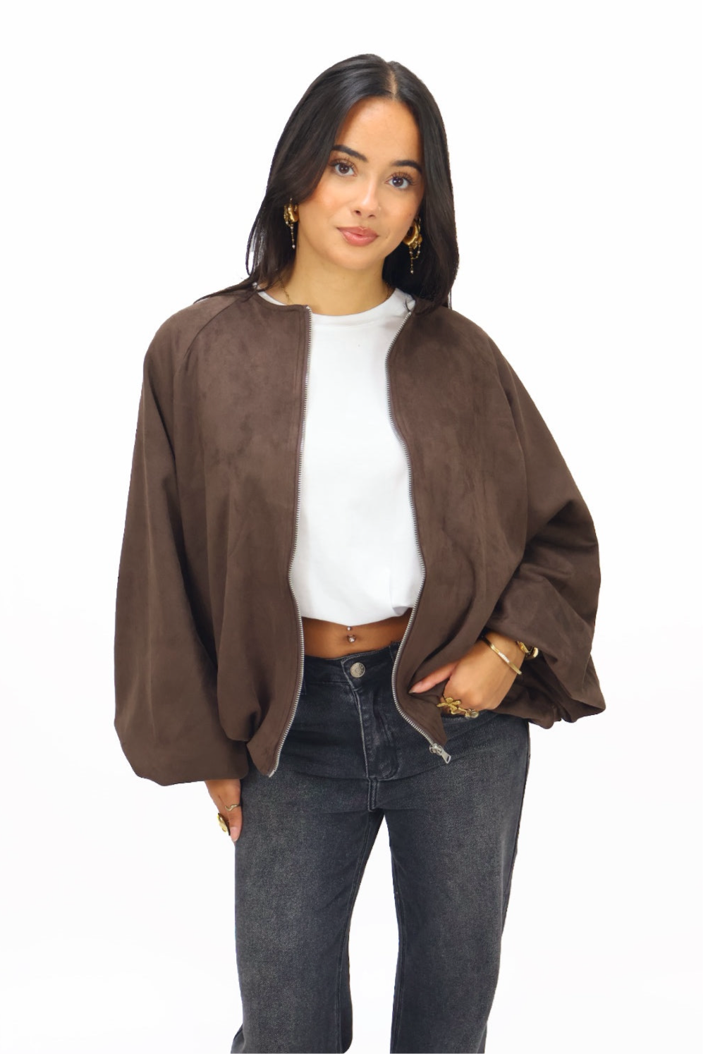 Maud Suede Look Jacket - Brown | Ambika