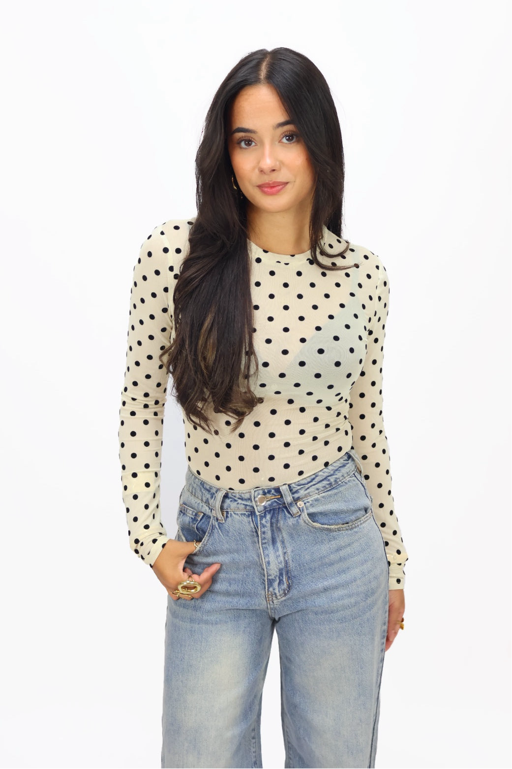 Mesh Dots Top - Creme