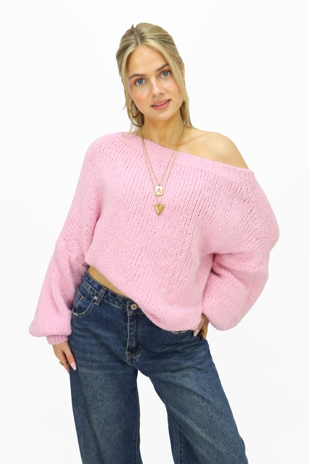 Get comfy knit off shoulder - Light pink