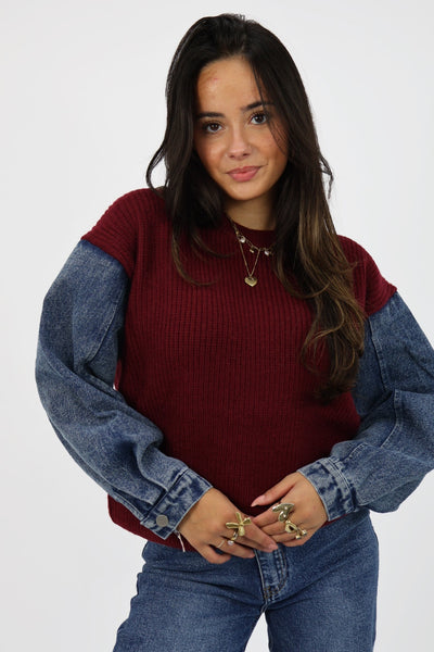 Denim Sweater - Bordeaux