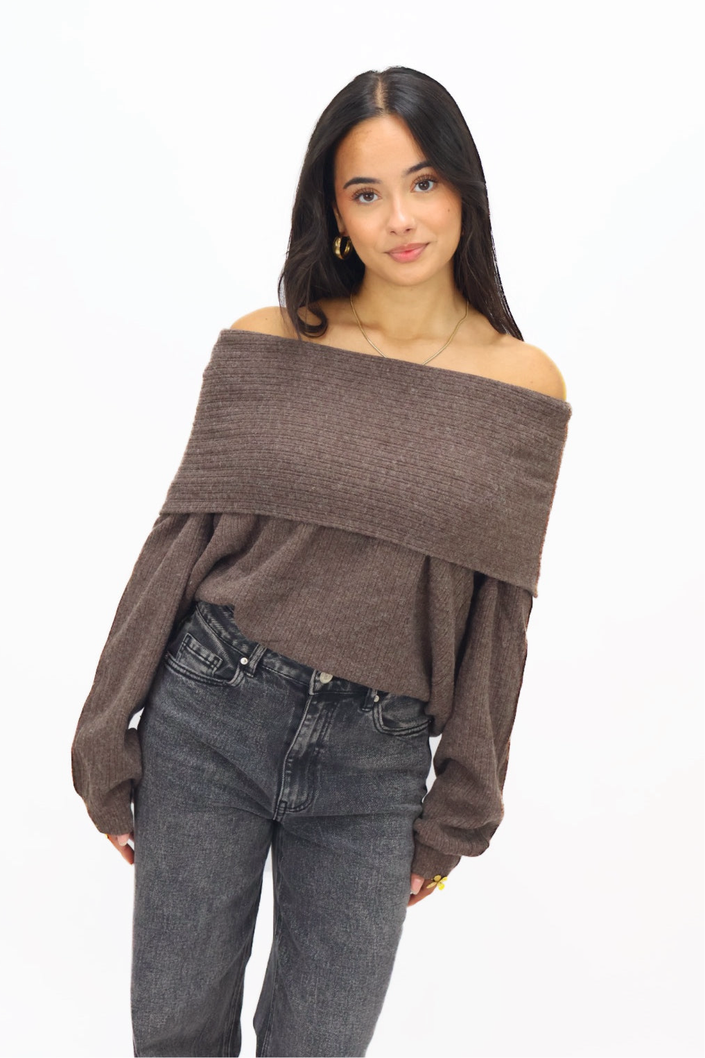 Kiki Off Shoulder Knit - Brown