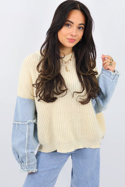 Light Denim Sweater - Beige