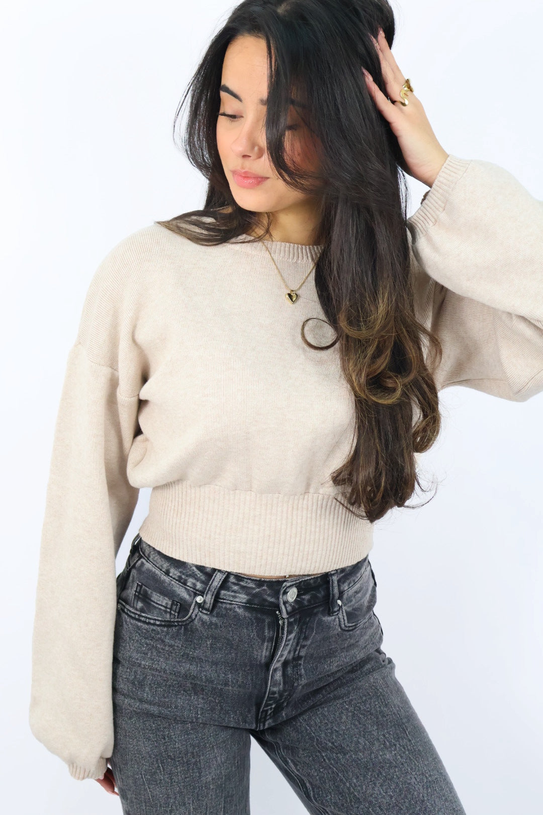 Nara Cropped Sweater - Beige