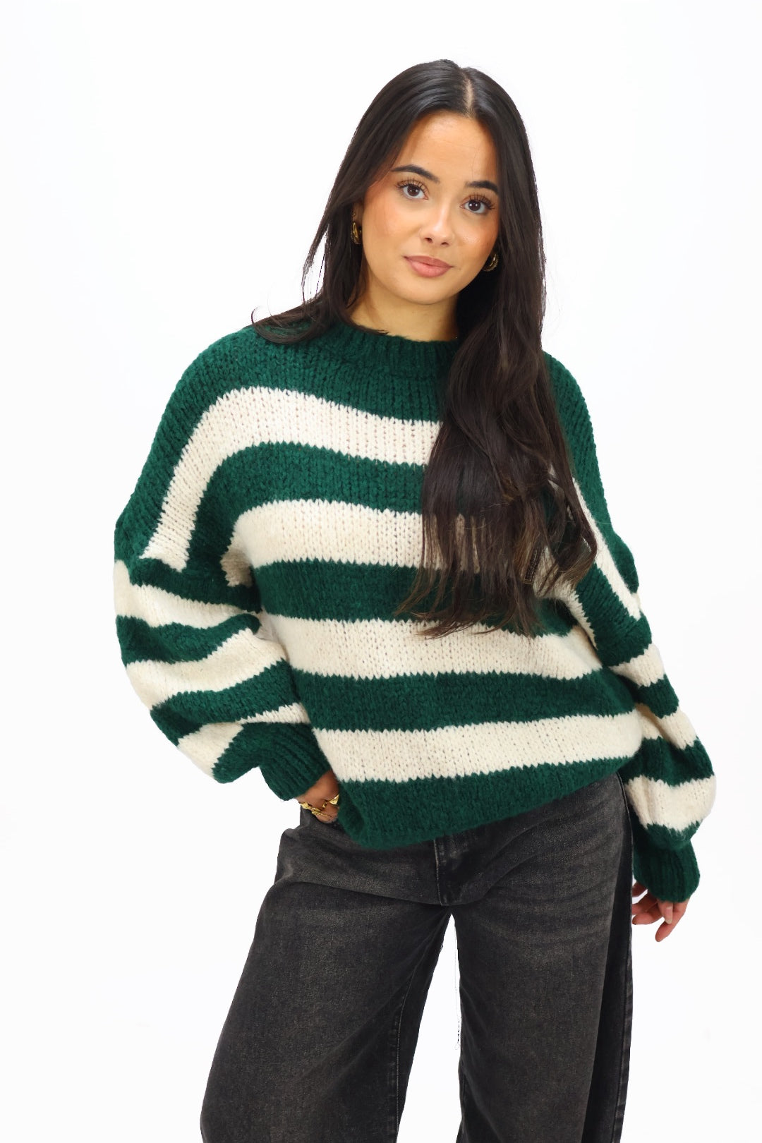 Get comfy knit stripes  - Green/creme